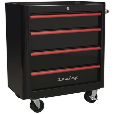 Sealey Rollcab 4 Drawer Retro Style- Black with Red Anodised Drawer Pulls AP28204BR (1/5)