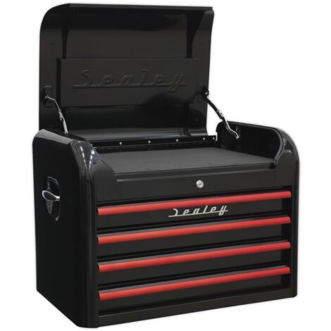 Sealey Topchest 4 Drawer Retro Style - Black with Red Anodised Drawer Pulls AP28104BR