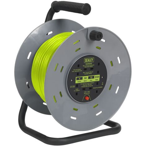 Sealey Cable Reel with Thermal Trip 4 x 230V Sockets 50m - Green BCR50G