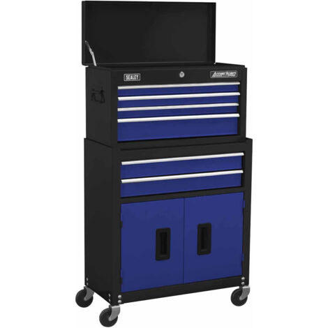 Sealey AP22BCOMBO American PRO&reg Topchest & Rollcab Combination 6 Drawer with 170pc Tool Kit - Blue/Black