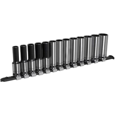 Metric Socket Set Deep 13pc 1/2""D Black Series Single Hex Sealey Railed AK7995 (1/5)