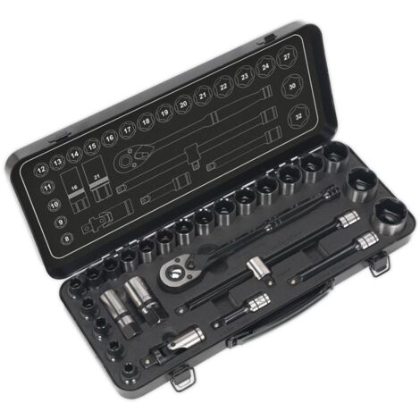 Sealey Premier Black Socket Set 1/2""Sq Drive 28pc AK7972