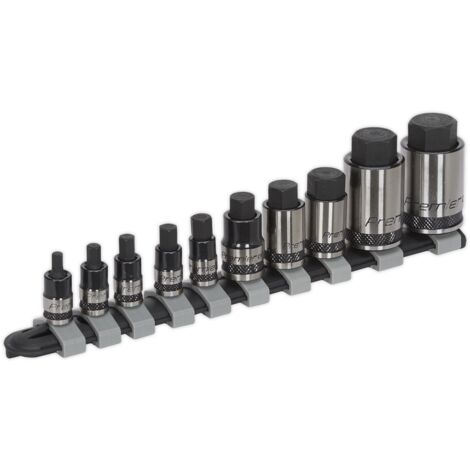 Sealey Premier Black Stubby Hex Socket Bit Set 1/4"", 3/8"" & 1/2""Sq Drive 10pc AK6229B