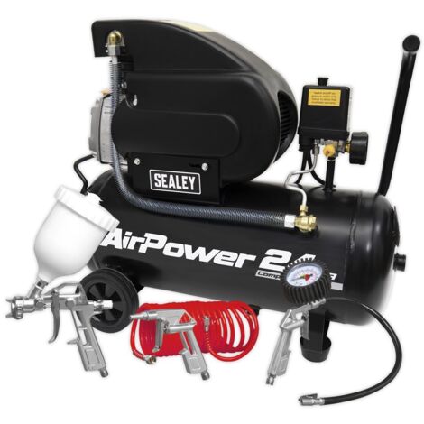 Sealey 24L Direct Drive Air Compressor 2hp with 4pc Air Accessory Kit SAC2420APK
