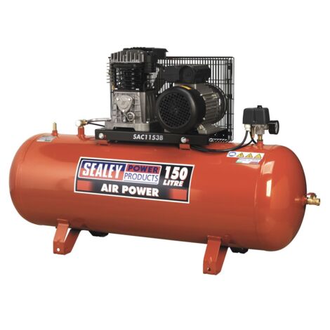 Sealey Air Compressor 150L Belt Drive 3hp with Cast Cylinders SAC1153B