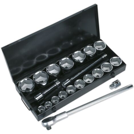 Socket Set 21pc 1""D 6pt WallDrive Metric Ratchet With Accessories Sealey S0768 (1/3)