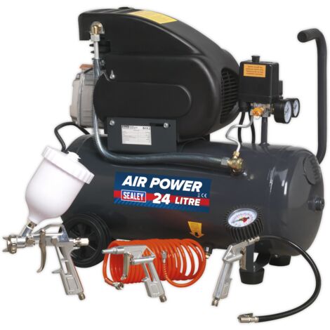 Sealey 24L Direct Drive Air Compressor 2hp with 4pc Air Accessory Kit SAC2420EPK
