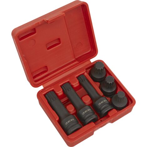 Sealey SX052 Impact Spline Socket Bit Set 1/2""Sq Drive 6pc