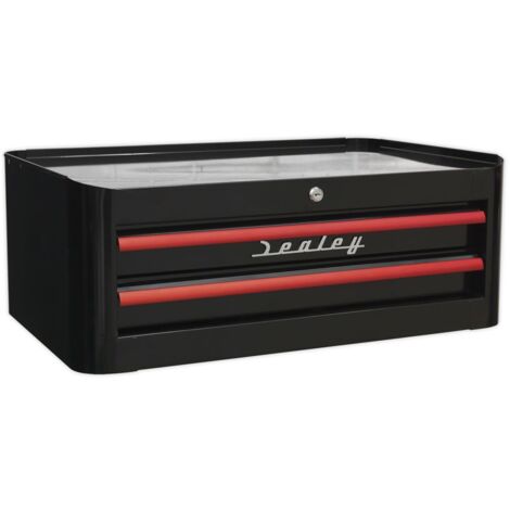Sealey Mid-Box 2 Drawer Retro Style - Black with Red Anodised Drawer Pulls AP28102BR