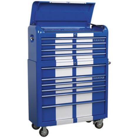 Sealey Retro Style Wide Topchest & Rollcab Combination 10 Drawer Blue/White Stripes AP41COMBOBWS