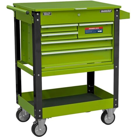 Sealey Heavy-Duty Mobile Tool & Parts Trolley with 5 Drawers and Lockable Top- Hi-Vis Green AP890MHV