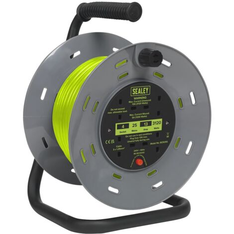Sealey Cable Reel with Thermal Trip 4 x 230V Sockets 25m - Green BCR25G