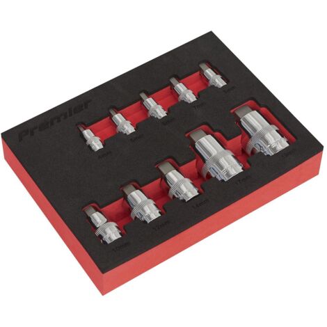 Sealey Premier Stubby Hex Socket Bit Set 1/4"", 3/8"" & 1/2""Sq Drive 10pc AK6244