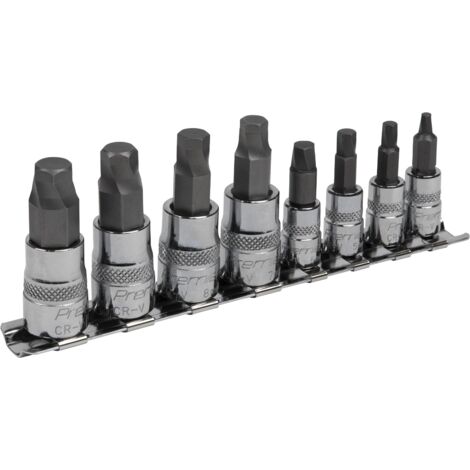 Sealey Premier Lock-On&trade Hex Socket Bit Set 1/4"" & 3/8""Sq Drive 8pc AK65600
