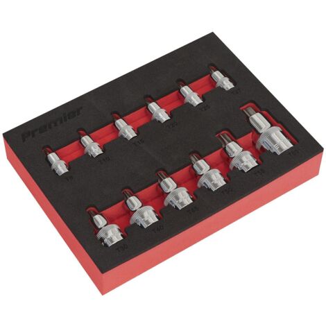 Sealey Premier Stubby TRX-Star Socket Bit Set 1/4"", 3/8"" & 1/2""Sq Drive 12pc AK6245