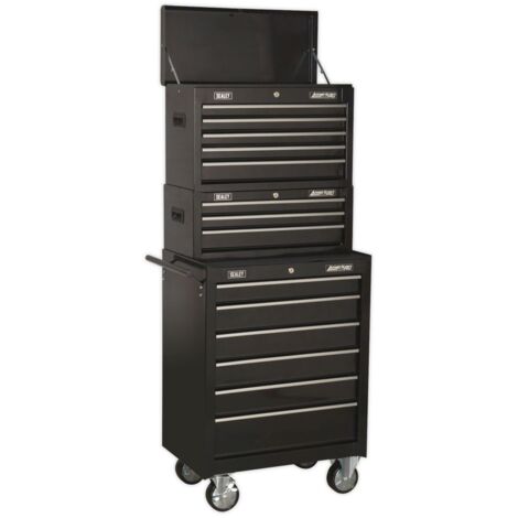 Sealey American PRO® Topchest, Mid-Box Tool Chest & Rollcab Stack 14 Drawer - Black AP22BSTACK