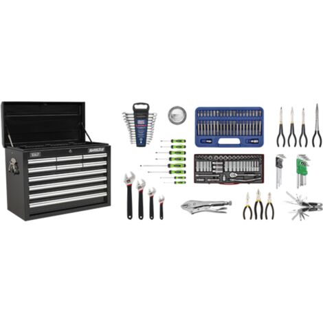 Sealey AP33109BCOMBO Superline PRO® Topchest 10 Drawer with 140pc Tool Kit - Black (1/5)