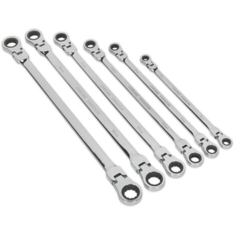 Sealey Premier Extra-Long Flexi-Head Double End Ratchet Ring Spanner Set 6pc AK63832