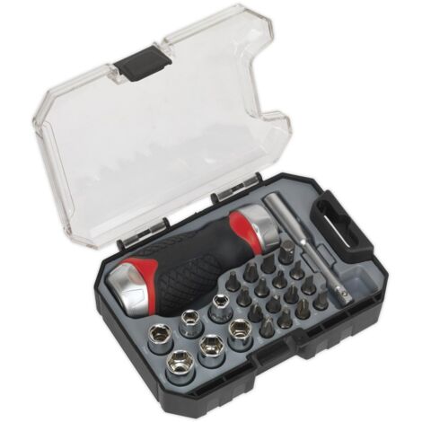 Sealey Premier Fine Tooth Stubby Ratchet Screwdriver Socket & Bit Set 24pc AK64906