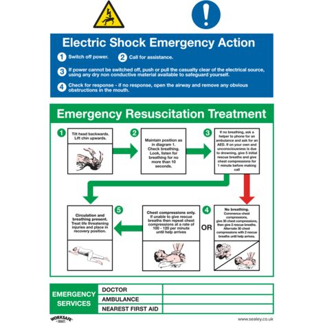 Sealey Safe Conditions Safety Sign - Electric Shock Emergency Action - Rigid Plastic SS33P1