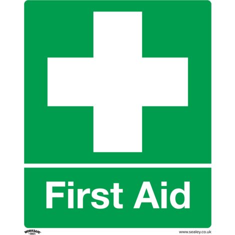 Sealey Worksafe&reg First Aid Safety Sign, Self-Adhesive Vinyl - Pack of 10 SS26V10