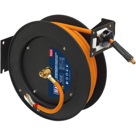 Sealey SA841HY 15m Retractable High-Visibility Hybrid Air Hose with Metal Reel 10mm ID