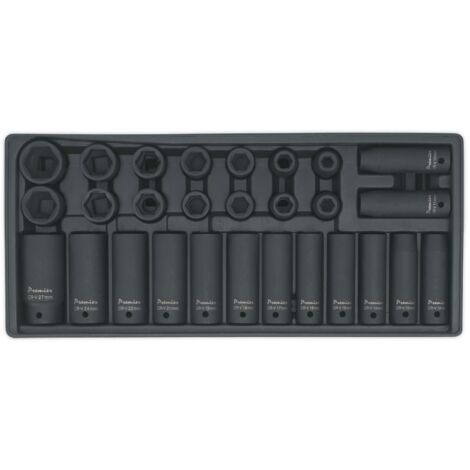 Sealey TBT24 Premier Impact Socket Set with Tool Tray 1/2""Sq Drive 28pc