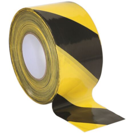 Sealey Hazard Warning Barrier Tape 80mm x 100m Black/Yellow Non-adhesive