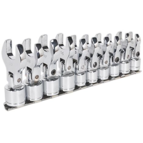 Sealey Siegen Flexible Crow's Foot Open-End Spanner Set 3/8""Sq Drive 10pc S01043