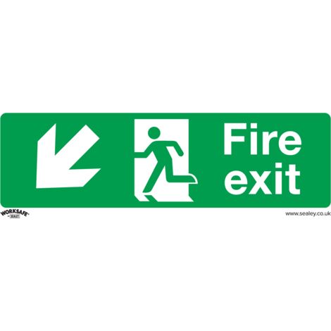 Sealey Worksafe&reg Fire Exit (Down Left) Safety Sign, Self-Adhesive Vinyl - Pack of 10 SS34V10