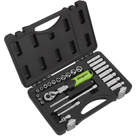 Sealey S01286 Siegen Extendable Ratchet Socket Set 1/4""Sq Drive 26pc