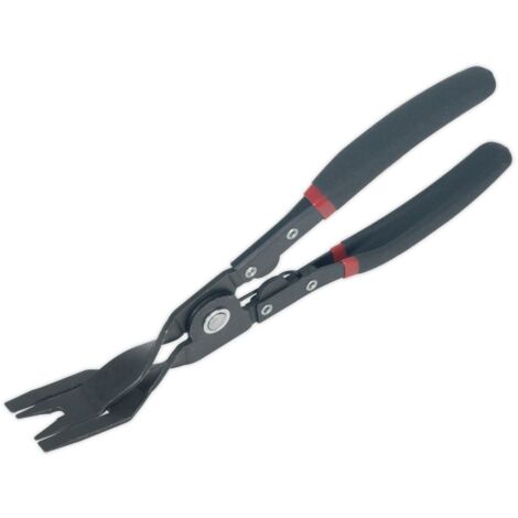 Trim clip removal pliers – Spring loaded for damage-free removal – Easy access into confined areas like bumper covers – 240mm length – Sealey (1/5)