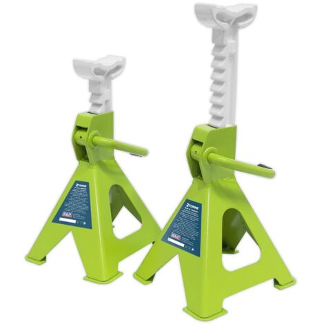 Sealey Axle Stands (Pair) 2 Tonne Capacity per Stand Ratchet Type - Hi-Vis Green VS2002HV