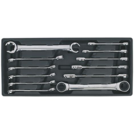 Sealey TBT13 Premier Flare Nut & Ratchet Ring Spanner Set with Tool Tray 12pc