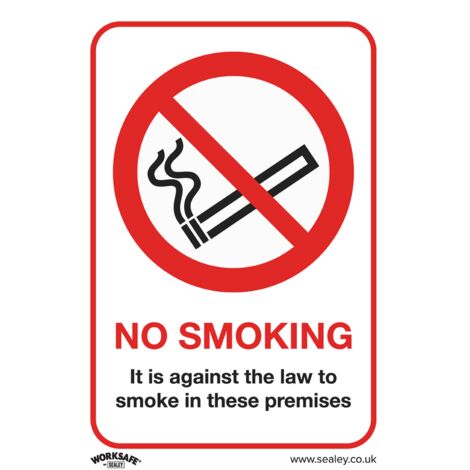 Sealey SS12V1 Worksafe® No Smoking On Premises Safety Sign - Self-Adhesive Vinyl