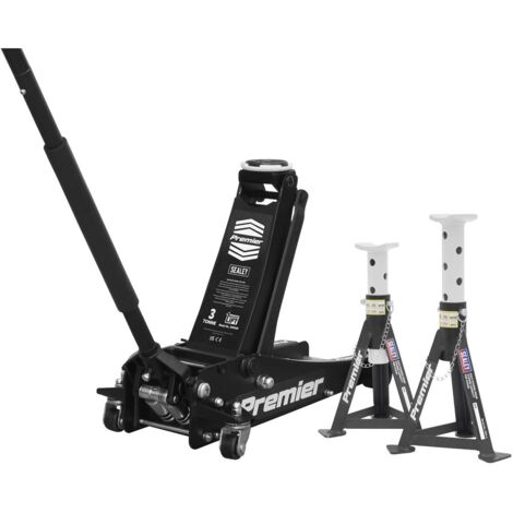 Sealey Premier Trolley Jack 3 Tonne & Axle Stands (Pair) 3 Tonne per Stand Combo 3040ABCOMBO