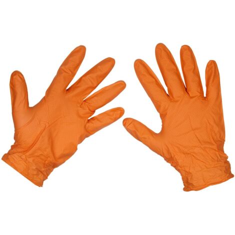Sealey Diamond Grip Extra-Thick Nitrile Powder-Free Gloves, Orange, X-Large - Pack of 50 SSP56XL