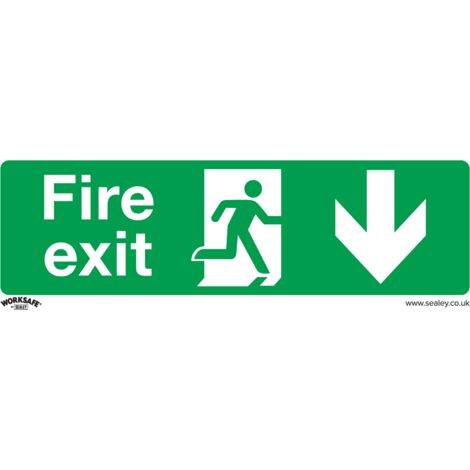 Sealey Worksafe® Fire Exit (Down) Safety Sign, Rigid Plastic - Pack of 10 SS22P10