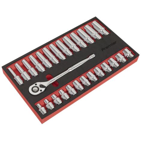 Sealey Premier Ratchet Wrench & Socket Set 1/2""Sq Drive 27pc AK66723