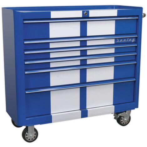 Sealey Rollcab 6 Drawer Wide Retro Style - Blue with White Stripes AP41206BWS