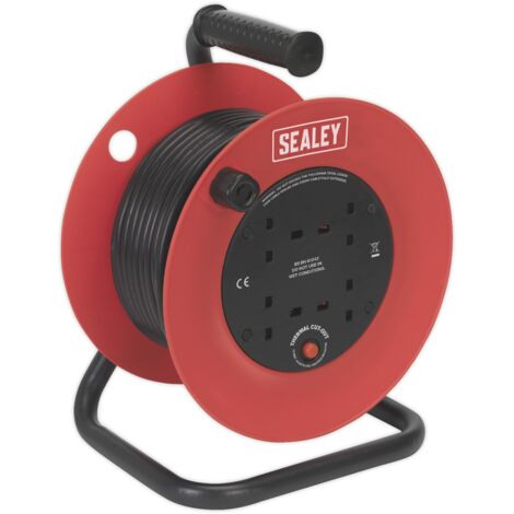 Sealey 25m Heavy-Duty Cable Reel with Thermal Trip 4 x 230V CR25/1.5