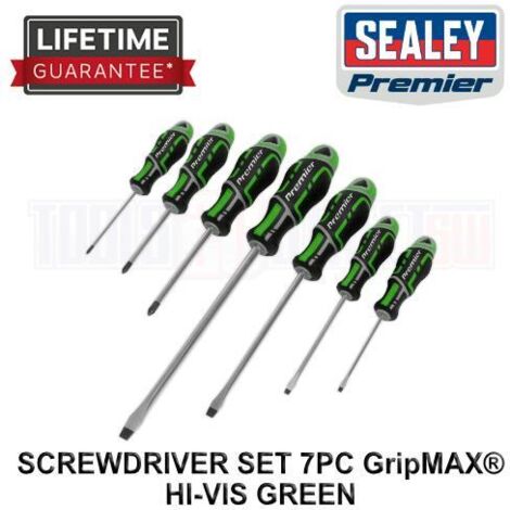 Sealey Premier GripMAX&reg Screwdriver Set 7pc - Hi-Vis Green AK4321HV