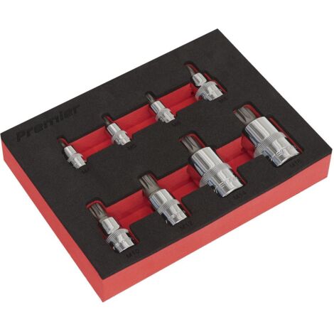 Sealey Premier Spline Socket Bit Set1/4"", 3/8"" & 1/2""Sq Drive 8pc AK6241