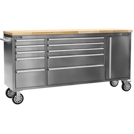 Sealey Premier&trade Mobile Stainless Steel Tool Cabinet & Cupboard 10 Drawer AP7210SS
