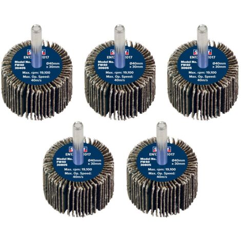 Sealey FW4030ASS 40 x 30mm Abrasive Flap Wheel with 6mm Shaft Assorted Grit - Pack of 5 (1/5)