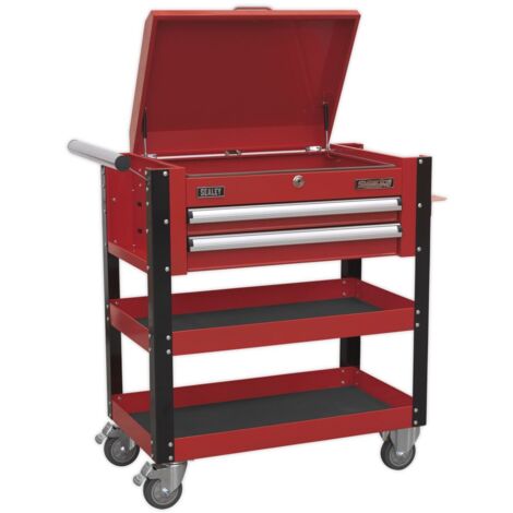 Sealey AP760M Superline PRO® Heavy-Duty Mobile Tool & Parts Trolley with Lockable Top & 2 Drawers - Red (1/5)
