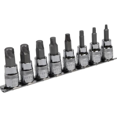 Sealey Premier Lock-On&trade Hex Socket Bit Set 3/8""Sq Drive 8pc AK65601