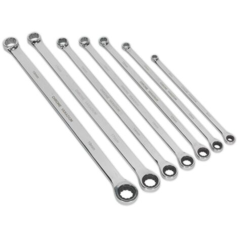 Sealey Premier Extra-Long Double Ring Ratchet/Fixed Spanner Set 7pc AK6319