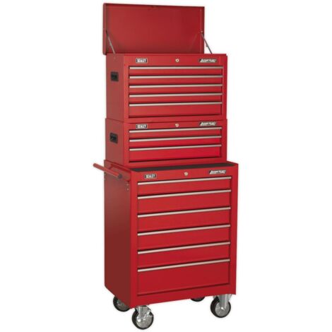 Sealey AP22STACK American PRO Topchest, Mid-Box Tool Chest & Rollcab Stack 14 Drawer - Red