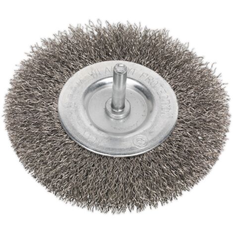 Sealey 100mm Crimped Flat Wire Brush with 6mm Shaft SFBS100 (1/2)